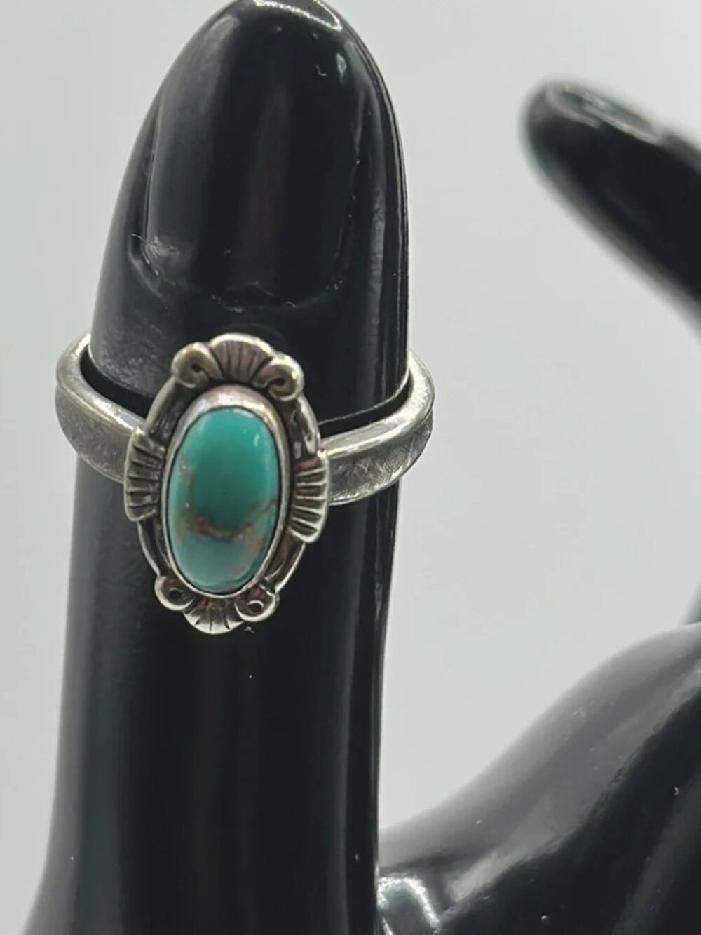 Vintage Sterling Silver Turquoise Ring Size 6 1/2 Navajo Style